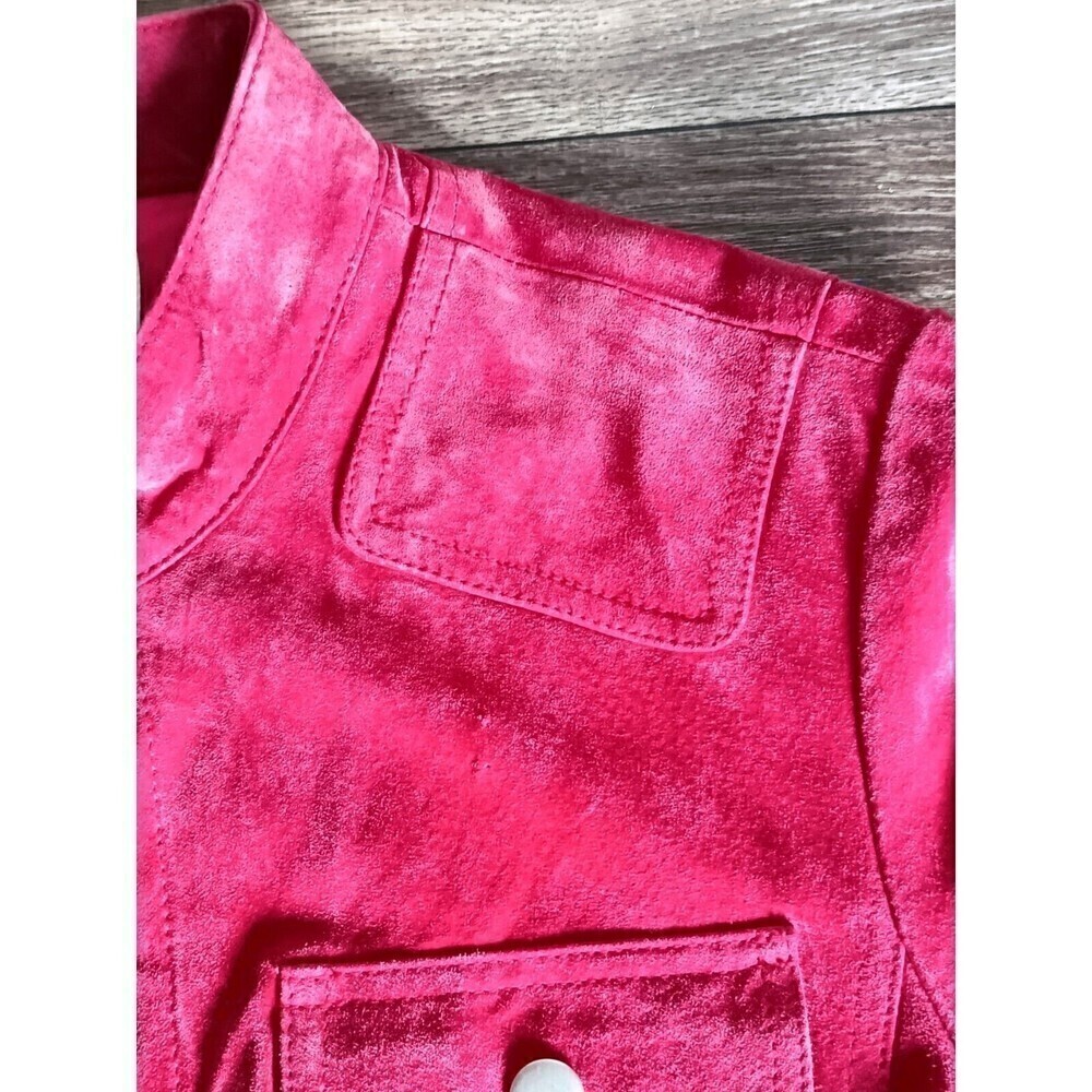 Aria Red Jacket Size Medium  Leather Coat Lined Snap Button Crop Style Vintage - Picture 5 of 7